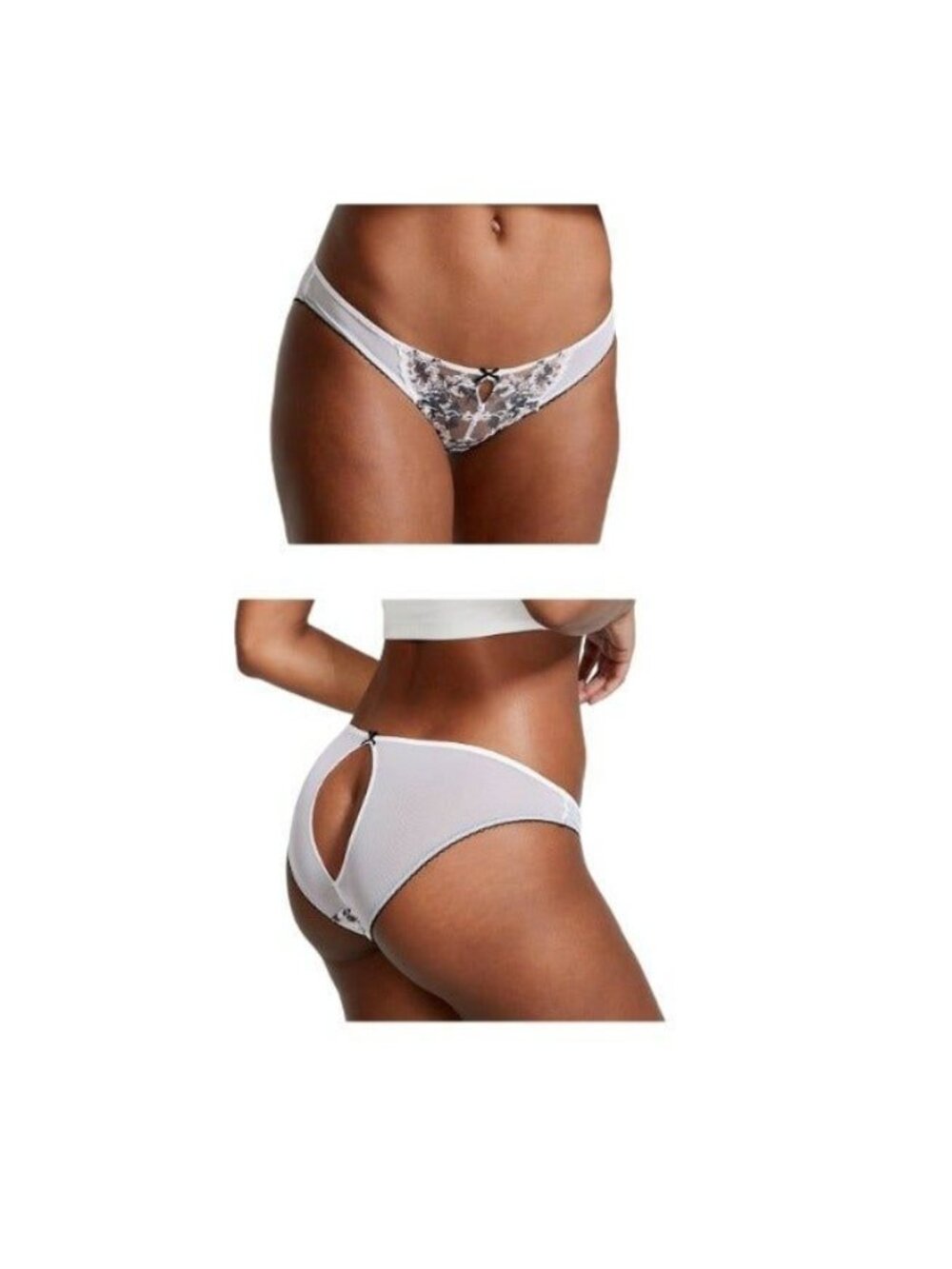 Victoria's Secret White Floral Lace Keyhole Back Cheekini Panty embroidered Sz S